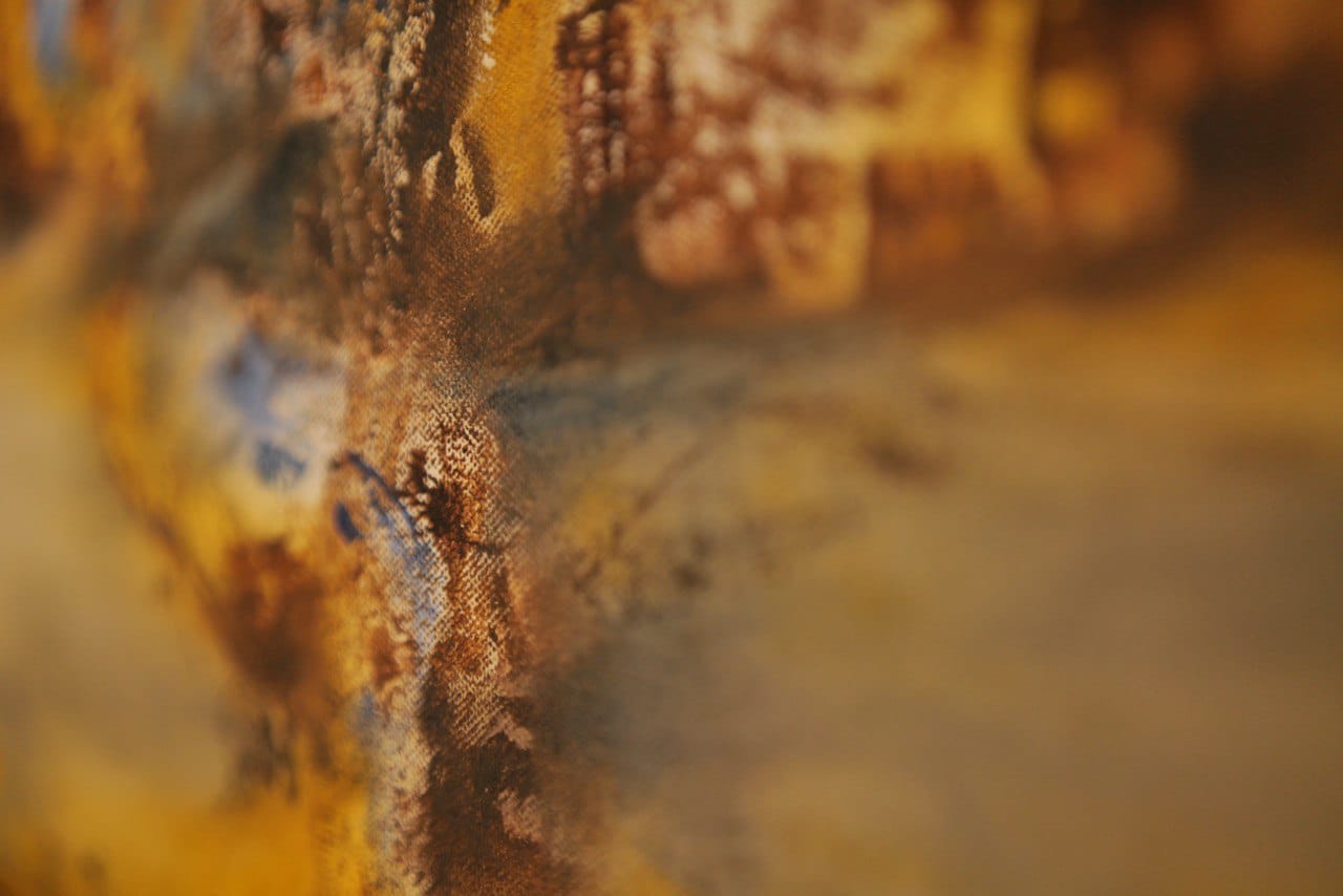 Close detail of pigment worked into the canvas weave